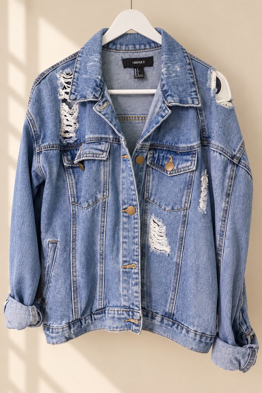 Forever 21 Distressed Blue Denim Jacket – Size S